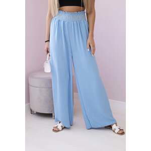 Blue trousers with a wide elastic waistband