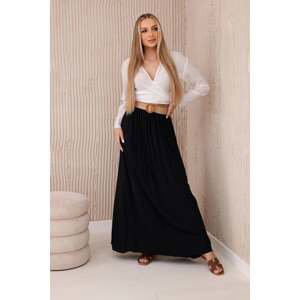 Women's viscose skirt with decorative belt - black