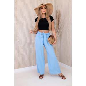 Blue trousers with a wide waist