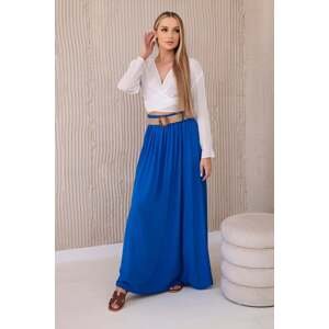 Women's viscose skirt with decorative belt - cornflower blue