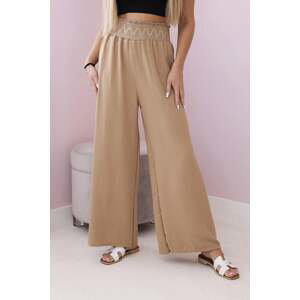 Trousers with wide elastic waistband camel
