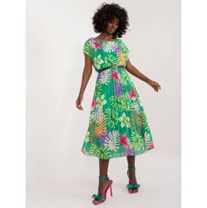 Green midi dress with tropical pattern