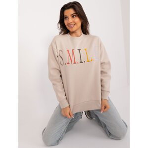 Beige sweatshirt with colorful lettering