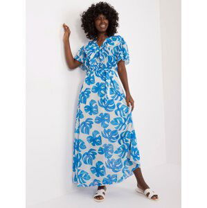 Ecru-blue dress with ruffles at the neckline