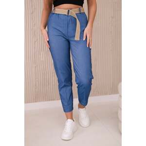 Denim trousers with wide belt