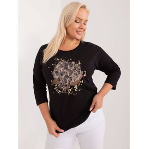 Black cotton blouse in a larger size with rhinestones