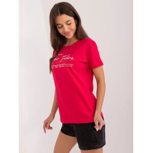 Red cotton t-shirt with appliqué