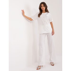 White casual set with blouse and straight trousers
