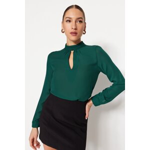 Trendyol Emerald Green Woven High Collar Blouse