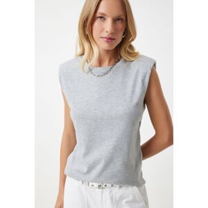 Happiness İstanbul Women's Gray Melange Padded Sleeveless Knitted T-Shirt