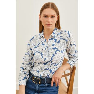 Olalook Women's Rose Indigo Patterned Woven Viscose Shirt