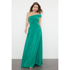 Trendyol Emerald Green Fitted Knitted Long Evening Dress