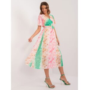 Green-pink women's dress with short sleeves