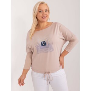 Beige women's blouse plus size with appliqué