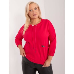 Red plus-size sweatshirt with drawstrings