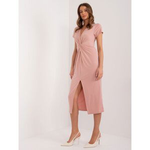 Dusty Pink Fitted Short Sleeve Dress