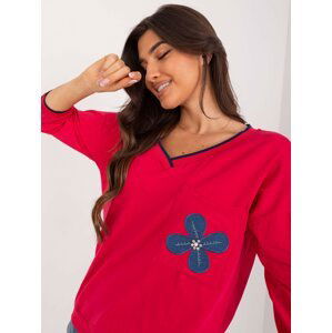 Red casual blouse with print and appliqué