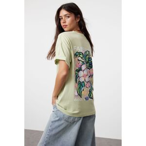 Trendyol Mint 100% Cotton Back and Front Printed Oversize/Wide Cut Knitted T-Shirt