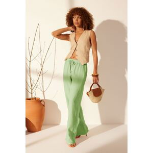 Trendyol Mint 100% Linen Elastic Waist High Waist Wide Leg Trousers