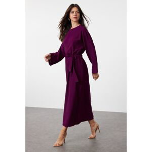 Trendyol Purple Belted Woven Crinkle Dress