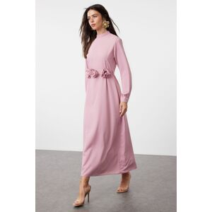 Trendyol Dusty Rose Belted Rose Detailed Satin Woven Dress