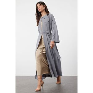 Trendyol Gray Belted Stone Accessory Woven Cape & Abaya & Abaya