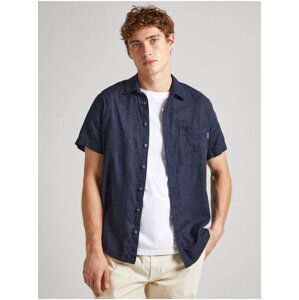 Men's Short Sleeve Linen Shirt Pepe Jeans Dark Blue - Men's