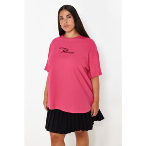 Trendyol Curve Pink Crew Neck Oversize Knitted T-Shirt