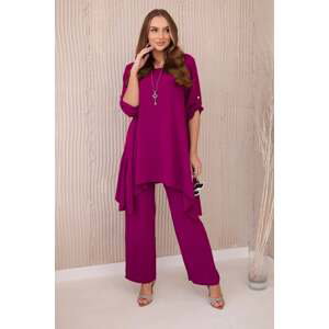 Women's set blouse with pendant + trousers - purple