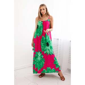 Viscose dress with straps with a floral motif of green color