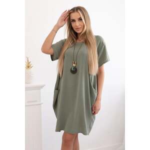 Women's dress with pockets and pendant - khaki