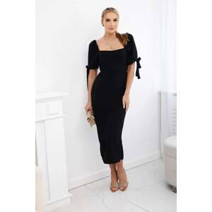 Women's dress gathered at the back with tied sleeves - black
