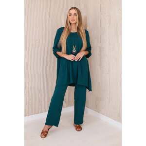 Women's set blouse + trousers with pendant - sea blue