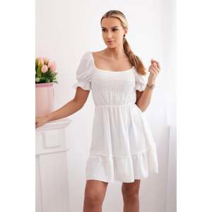 Women's dress with ruffles and pleats - white