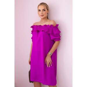 Women's dress with decorative ruffle - purple