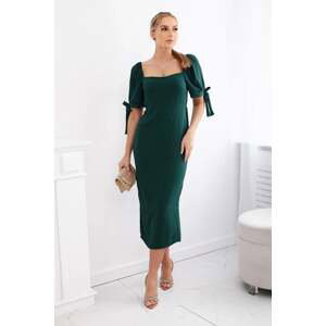 Women's dress gathered at the back with tied sleeves - dark green