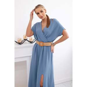 Women's dress with decorative belt - cornflower blue