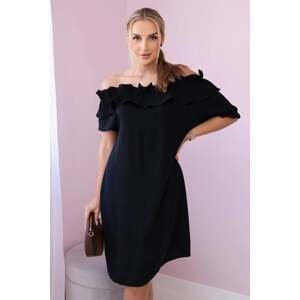 Women's dress with decorative ruffle - black