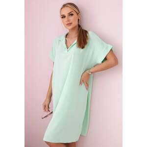 Women's dress with V-neck and collar - pastel green