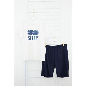 Trendyol Navy Blue Men's Regular Fit Knitted Summer Pajama Set with Shorts