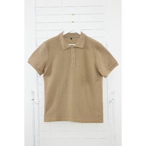Trendyol Mink Regular Cut Short Sleeve Textured Buttoned Polo Neck T-shirt