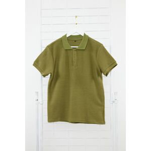 Trendyol Khaki Regular/Normal Cut Short Sleeve Textured Buttoned Polo Neck T-shirt