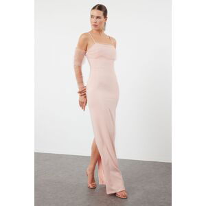 Trendyol Dusty Rose, Fitted, Woven Lined Long Evening Dress