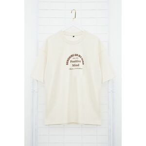 Trendyol Stone Oversize/Wide Cut Text Printed Thick T-Shirt