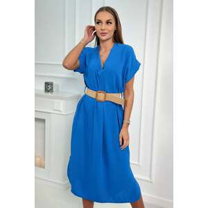 Women's dress with decorative belt - cornflower blue