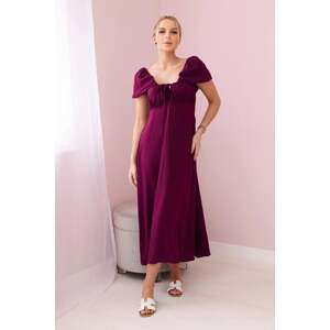 Women's dress with a tie at the neckline - purple