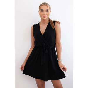 Women's dress with a tie at the waist - black