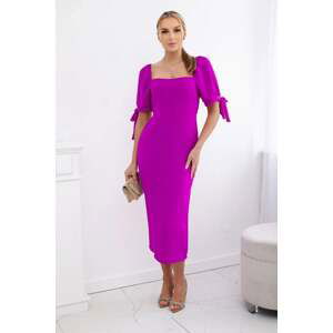 Women's dress gathered at the back with tied sleeves - purple