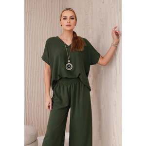 Women's summer set with necklace blouse + pants - khaki