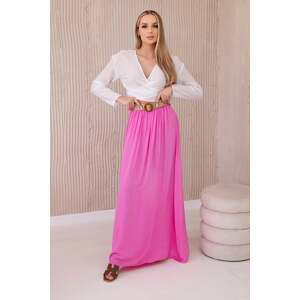 Women's viscose skirt with decorative belt - pink color